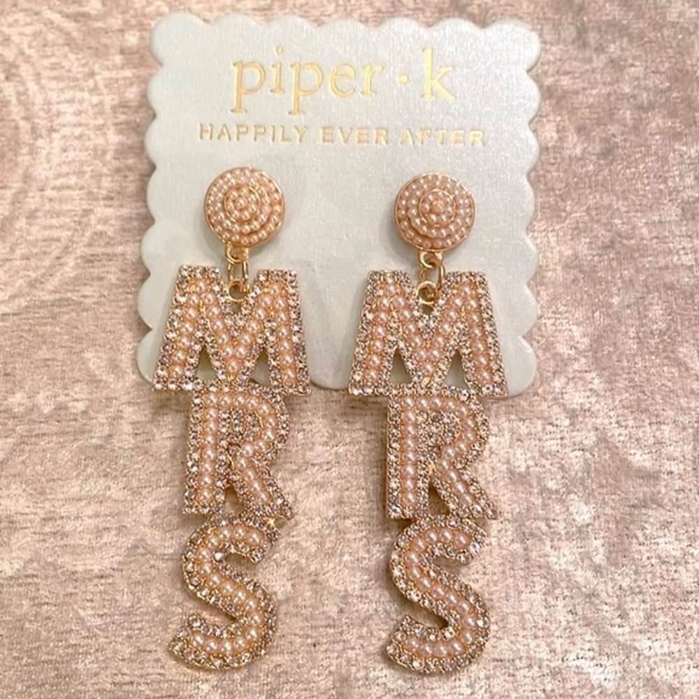 Brand New Piper K MRS Rhinestone Cultured Pearl Drop Earrings Wedding Bride